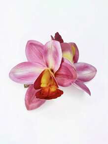 One Piece Solid Color Tropical Hawaiian Orchid Bridal Headpiece - Exquisite Bohemian Style Fabric Flower Hair Clip With Oblong Alligator Side Design - Perfect For Weddings, Beach Parties