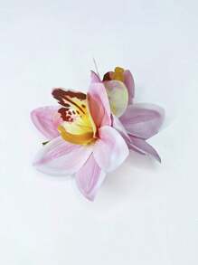 One Piece Solid Color Tropical Hawaiian Orchid Bridal Headpiece - Exquisite Bohemian Style Fabric Flower Hair Clip With Oblong Alligator Side Design - Perfect For Weddings, Beach Parties