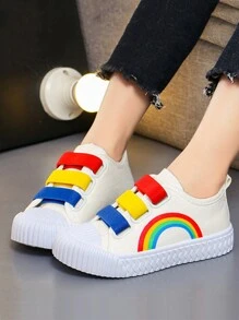 Children's Casual Fashion Comfortable Sports Shoes, Four Seasons Canvas Flat Tennis Shoes, Unisex Breathable Non-Slip Casual Sports Shoes - 白色 - 查看 3