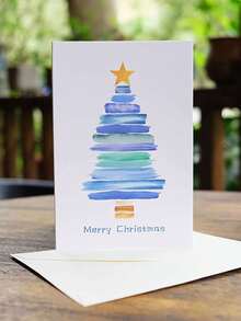 5 张水彩圣诞树节日贺卡、手绘圣诞祝福卡、趣味卡、礼品卡、感谢卡 - 彩色 - 查看 10