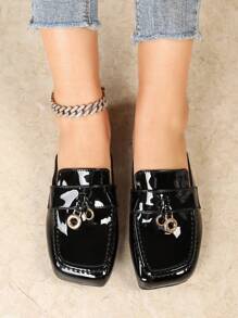 French Style Slip-On Flat Shoes For Women, Fashionable Backless Design, Spring/Autumn,Mule - Black - View 3