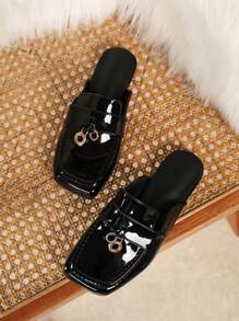 French Style Slip-On Flat Shoes For Women, Fashionable Backless Design, Spring/Autumn,Mule - Black - View 4