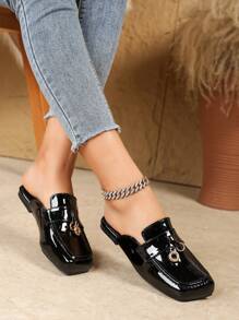 French Style Slip-On Flat Shoes For Women, Fashionable Backless Design, Spring/Autumn,Mule - Black - View 2