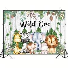 1pc Wild One Birthday Backdrop Hunting Jungle Animals Men And Women First Birthday Party Decoration Woodland Wild One Birthday Photography Backdrop Cake Table Banner (7x5ft) - 1pc - View 6