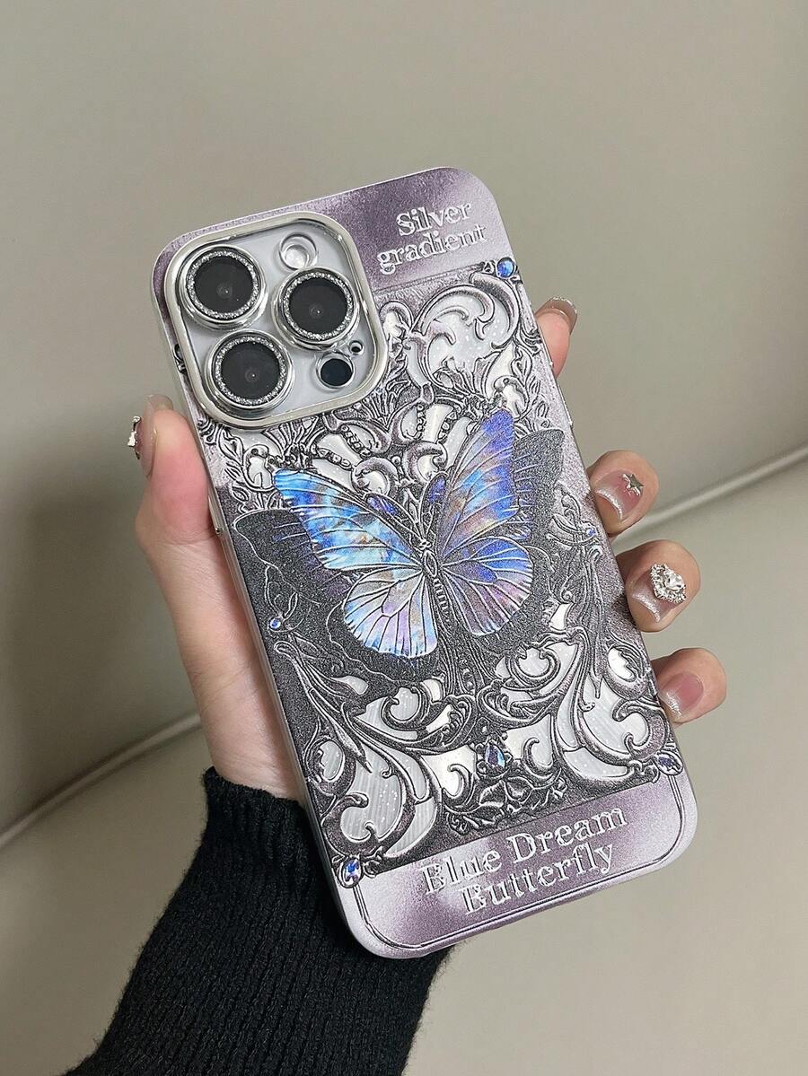 Ốp lưng điện thoại bằng kính cường lực hình động vật Aurora Glitter Butterfly Painted tương thích với iPhone 11/12/13/14/15/16 Pro Max - Nhiều màu - Xem 1
