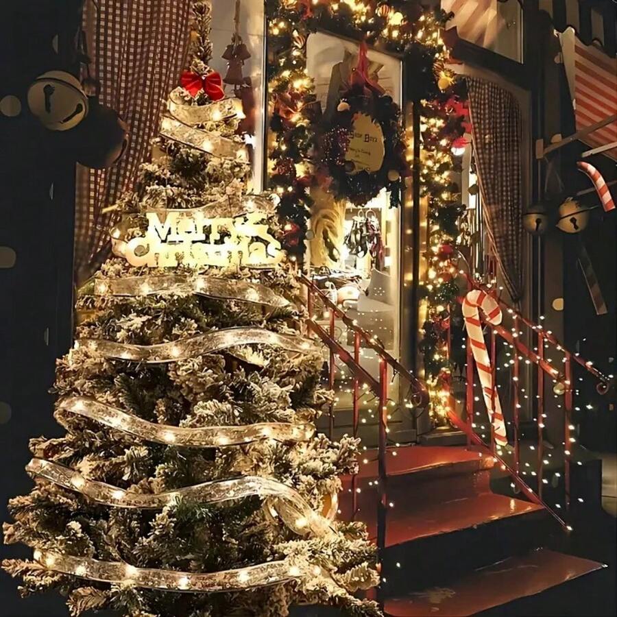 1 件 3/5/10M 圣诞 LED 丝带装饰灯、圣诞树装饰道具灯、圣诞丝缎丝带装饰灯串，电池供电（不含电池） - 多種顏色 - 查看 1