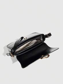 1 件 PU 皮革女士手提包，勃艮第色法棍包，Y2K 宝贝包，漆皮迷你方包，极简主义小钱包，单肩包/腋下包，复古风格迷你包，多功能工作手提包，学生迷你方包 - 黑色 - 查看 7