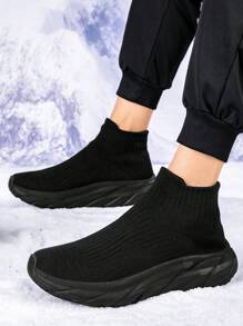 Men's Thick-Bottom Slip-On Shoes, Woven Breathable Warm Thermal Lined Sneakers, Men's Footwear Suitable For Autumn And Winter