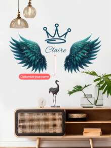 1 Stück 30 x 120 cm Wandaufkleber mit individuellem Text, rosa, lila, grüne Feder Flügel Dekoration Malerei, Heim Wand, Wohnzimmer, Schlafzimmer Verschönerung Dekoration selbstklebend, PVC abnehmbar