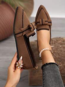 Giày đế bằng Mary Jane mũi nhọn cổ điển quai chéo cỡ lớn 36-43 - màu nâu - Xem 2