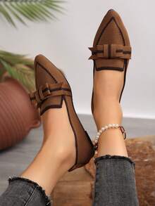 Giày đế bằng Mary Jane mũi nhọn cổ điển quai chéo cỡ lớn 36-43 - màu nâu - Xem 4