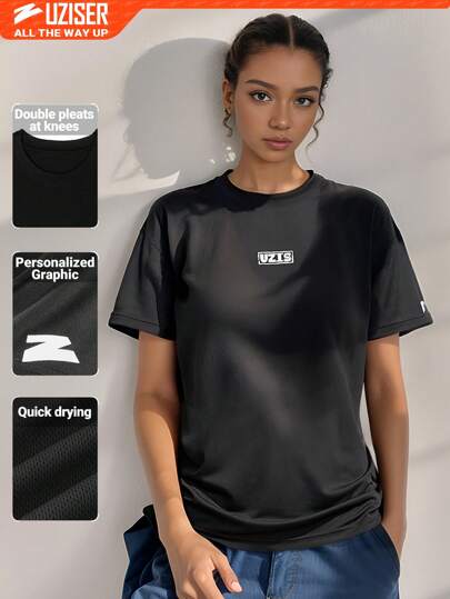 UZISER Summer Workout Women's Mesh Breathable Quick-Drying Round Neck Short-Sleeved Basketball Fitness Training T-Shirt