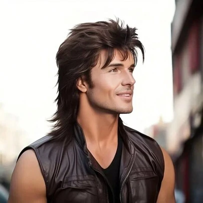 Men's Synthetic Mullet 14in Wig, 70s & 80s Costume Party Hair, Straight Hair, Clothing, Men's Fancy Party Accessories, Role-Playing Wigs Brown, Halloween Wigs
