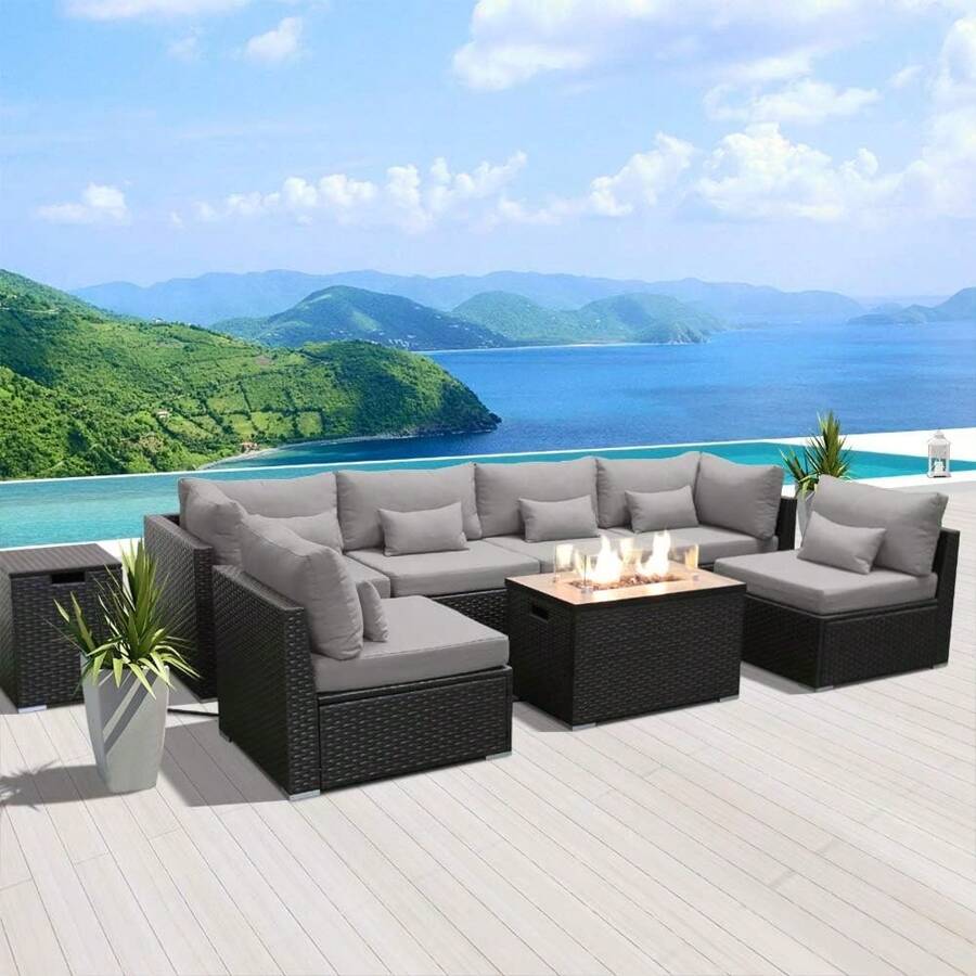Patio Furniture Sectional Sofa With Gas Fire Pit Table Outdoor Patio