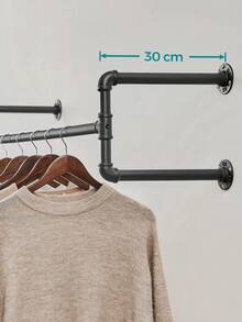 SONGMICS Appendiabiti da parete con barre appendiabiti per vestiti, finto tubo, stile industriale, 112 x 30 x 29,3 cm, carico 60 kg, montaggio semplice, per piccolo spazio, nero - Taglia unica nera - Visualizzare 3