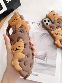 Ốp lưng điện thoại hình gấu bông dễ thương, họa tiết hoạt hình, hình gấu bông ăn bánh quy, có dây đeo, gấu bông mặc quần áo sọc, nơ cài tóc, mũ sinh nhật, hoa tulip, tương thích với APPLE 13/14/11/12/16/15 Pro Max, chống nước, chống sốc, chống rơi, chống trầy xước, quà tặng sinh nhật, tiệc tùng. - Nhiều màu - Xem 8