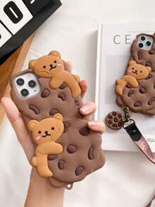 Ốp lưng điện thoại hình gấu bông dễ thương, họa tiết hoạt hình, hình gấu bông ăn bánh quy, có dây đeo, gấu bông mặc quần áo sọc, nơ cài tóc, mũ sinh nhật, hoa tulip, tương thích với APPLE 13/14/11/12/16/15 Pro Max, chống nước, chống sốc, chống rơi, chống trầy xước, quà tặng sinh nhật, tiệc tùng. - Nhiều màu - Xem 5