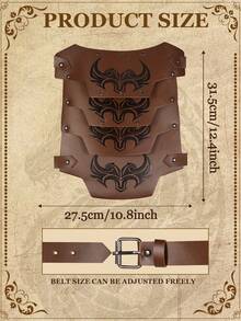 万圣节男式肩甲带扣可调节胸背带 PU 皮革肩甲蒸汽朋克盔甲适用于 LARP/Cosplay Ren Faire - 棕色 - 查看 5