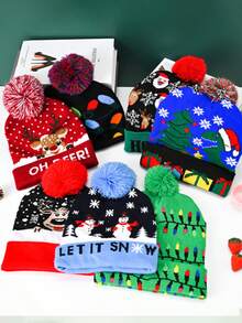 1 pieza Gorro de Navidad de punto con luces LED, regalo para fiesta de Año Nuevo, decoración navideña, gorro de Año Nuevo 2025, accesorio para Nochebuena - Multicolor - Ver 7