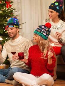 1 pieza Gorro de Navidad de punto con luces LED, regalo para fiesta de Año Nuevo, decoración navideña, gorro de Año Nuevo 2025, accesorio para Nochebuena - Multicolor - Ver 8