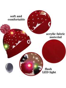 1 pieza Gorro de Navidad de punto con luces LED, regalo para fiesta de Año Nuevo, decoración navideña, gorro de Año Nuevo 2025, accesorio para Nochebuena - Multicolor - Ver 5