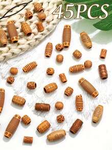 CECILLIA WIG 46PCS Wood Hair Beads For Braids Loc Jewelry Beads For Hair Wooden Beads Dreadlock Accessories Multi Shape Loc Beads Hair Decoration For Women And Men, Style-3 Hair Clips, School Stuff