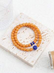 [VE] 1 pièce Bracelet en argent sterling de haute qualité avec lapis-lazuli naturel et double cercle de Bodhi. Le lapis-lazuli symbolise la tranquillité et la sagesse, tandis que le Bodhi représente l'éveil et l'auspice. Leur combinaison apporte la paix et la bonne fortune, reflétant une élégance unique. La couleur naturelle de la pierre gemme est aléatoire. - Bracelet - Voir 3