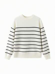 Young Girls Striped Knit Sweater Inner Layer For Fall/Winter 2024 - Black and White - View 1