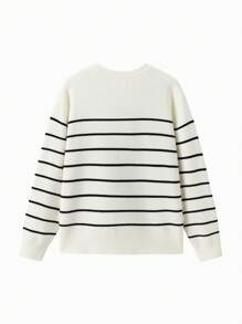 Young Girls Striped Knit Sweater Inner Layer For Fall/Winter 2024 - Black and White - View 2