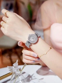GAIDU 1 件全钻石装饰时尚女士手表手链，奢华优雅石英防水手表 - 均碼 - 查看 5