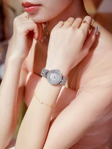 GAIDU 1 件全钻石装饰时尚女士手表手链，奢华优雅石英防水手表 - 均碼 - 查看 4