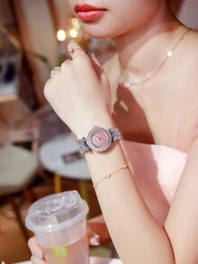 GAIDU 1 件全钻石装饰时尚女士手表手链，奢华优雅石英防水手表 - 均碼 - 查看 7