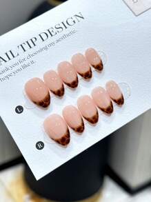 10 piezas de Uñas postizas cortas de almendra hechas a mano, de estilo minimalista de moda con un patrón de estampado de leopardo pintado a mano, uñas postizas de alta calidad para uso diario de mujeres y niñas, con set de accesorios para uñas