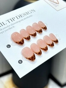 10 piezas de Uñas postizas cortas de almendra hechas a mano, de estilo minimalista de moda con un patrón de estampado de leopardo pintado a mano, uñas postizas de alta calidad para uso diario de mujeres y niñas, con set de accesorios para uñas
