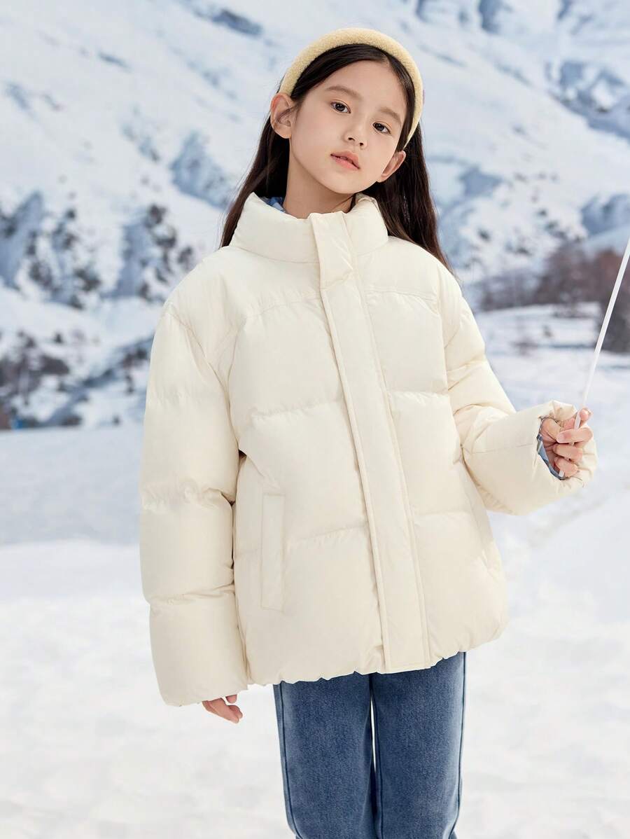 Balabala Boys' & Girls' Down Jacket Winter 2024 Warm Patchwork Outerwear - Milky White - View 1