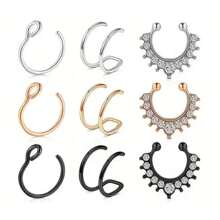 9 piezas de anillos falsos para la nariz: Joyas de acero inoxidable sin perforación, adecuadas para hombres y mujeres, regalo de Navidad, Año Nuevo, Día de San Valentín