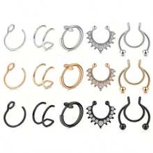 9 piezas de anillos falsos para la nariz: Joyas de acero inoxidable sin perforación, adecuadas para hombres y mujeres, regalo de Navidad, Año Nuevo, Día de San Valentín