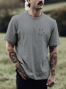 Men's Streetwear T-Shirt Premium Basic Cotton Smile - 灰色 - 查看 1