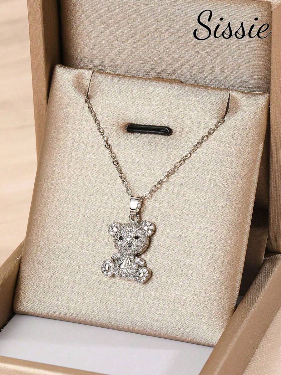 1 chiếc vòng cổ bằng thép không gỉ hình gấu Cubic Zirconia trang trí tinh tế dễ thương cho bé gái tuổi teen thời trang dự tiệc trang sức đường phố ngày lễ để đeo hàng ngày cho trẻ em quà tặng sinh nhật trở lại trường