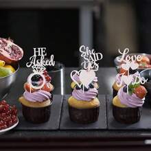 24 件他问她说是纸杯蛋糕装饰闪光戒指心形我愿意纸杯蛋糕食物精选适用于婚礼订婚新娘送礼会派对蛋糕装饰用品 - 彩色 - 查看 9