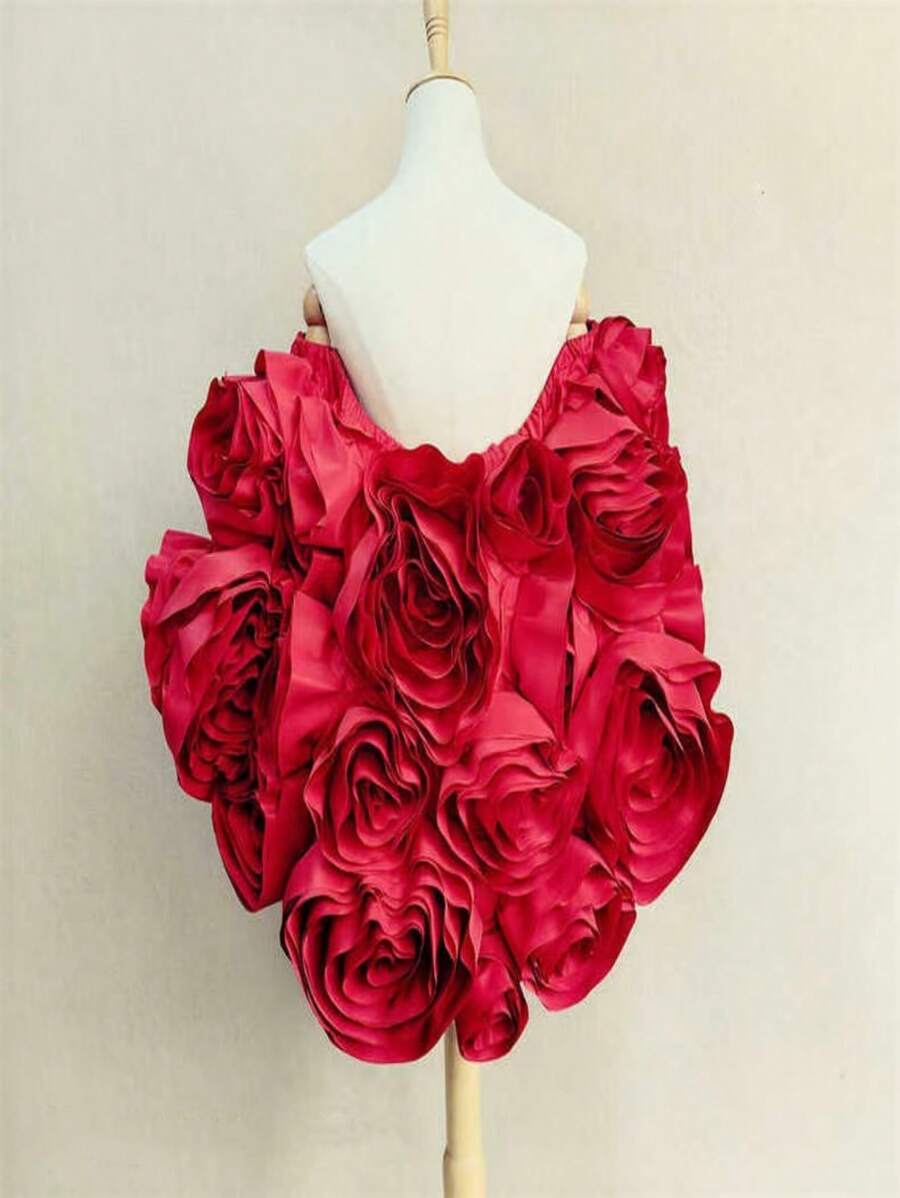 欧美风格手工3D立体花卉高端新娘披肩/斗篷，粉色和红色 - 紅色 - 查看 1