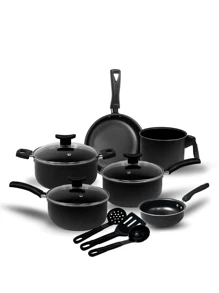 Cookware Set Casseroles Kit 9 Pieces Teflon Non-Stick Glass Lid Cherry Non-Stick Teflon Frying Pan - Negro - Ver 2