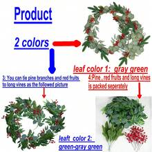 1pc 200cm Eucalyptus Leaf Garland With Red Berries & Pine Branches, Ideal For Home Decor, Dining Table Centerpiece, Can Be Paired With Candles To Create Festive Atmosphere. Suitable For New Year, Fireplace, Entryway, Tabletop, DIY, Staircase, Mailbox Decoration. Natural And Easy To Maintain. - Multicolor - View 5
