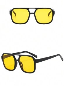 1pc/Set Retro Candy Color Squared Fashion Glasses For Women, New Stylish Yellow Gradient Lightweight Elegant Plastic Frame Fashion Glasses, Basic Business Casual Gift For Women, Autumn/Winter For Summer Beach Vacation, Outdoor, Travel Preppy Style For Back To School