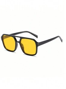 1pc/Set Retro Candy Color Squared Fashion Glasses For Women, New Stylish Yellow Gradient Lightweight Elegant Plastic Frame Fashion Glasses, Basic Business Casual Gift For Women, Autumn/Winter For Summer Beach Vacation, Outdoor, Travel Preppy Style For Back To School