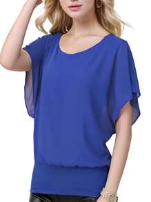 Women's Summer Casual Loose Chiffon Flowing Top Elegant Shirt - 藍色 - 查看 3