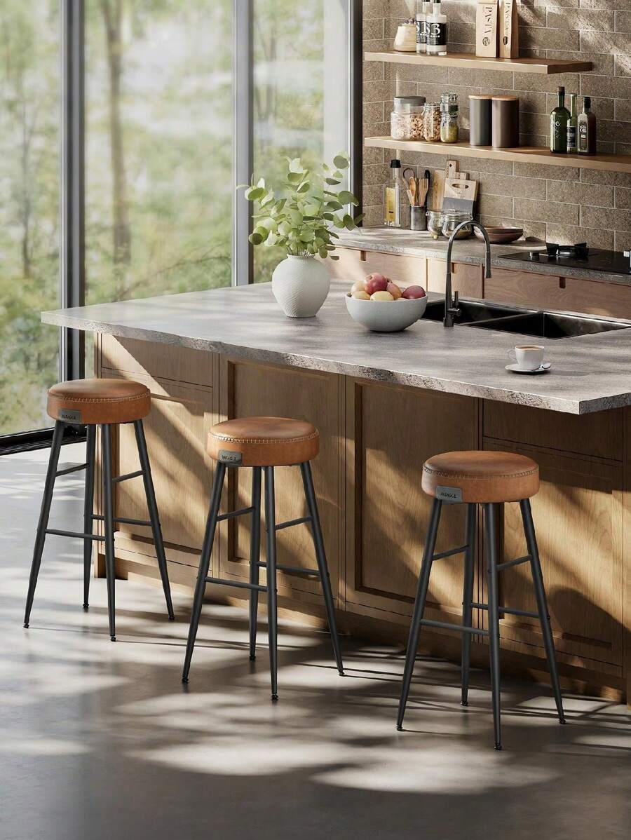 VASAGLE EKHO Collezione - Sgabelli Cucina, Set da 2 Sgabelli Alti da Bar, Sedie Cucina, Rivestimento con Cucitura, Altezza 76,2 cm, Sala da Pranzo, Facile da Montare, Nero Inchiostro/Verde Foresta/Marrone Caramello