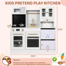 MAMIZO Kids Play Kitchen, Wooden Pretend Toy Kitchen, Toodler Cooking Kitchen Playset With Light & Sound, Sink, Microwave, 2 Fabric Boxs, Dishwasher, Modern Home Style Kitchen Toy For Girls Boys Age 3+ - White - View 4