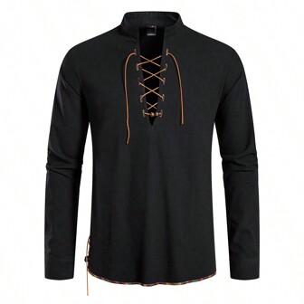 Men's Casual Henley Beach Collar Long Sleeve Shirt