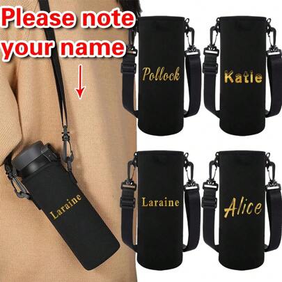 550ml-1500ml Customized Vacuum Cup Sleeve Crossbody Bag Personalized Custom Name Flower Pattern Portable Water Bottle Case With Strap Anti Scalding Personal Tailor Glass Cup Cover Handbag Shoulder Bag Cup Pouch Vacuum Glass Cup Set Outdoor Accessories, Reusable, Multi-Functional, Stylish, Exquisite, High-Quality, Custom, Ideal Gifts School Students, Workers